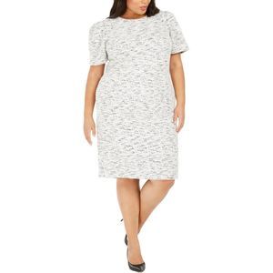 Calvin Klein Womens Ivory Tweed Knee-Length Sheath Dress Plus Imperfections
